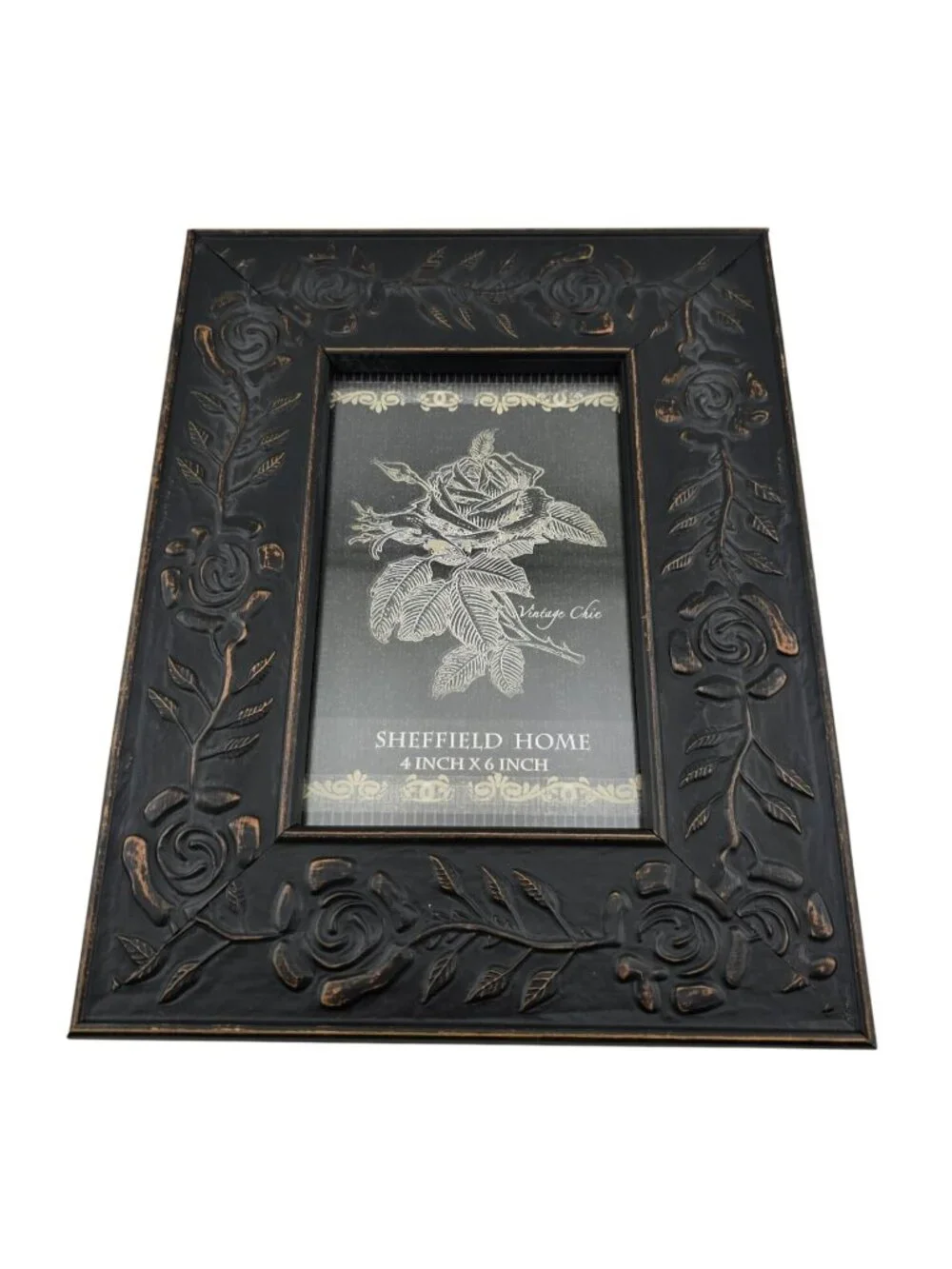 Sheffield Home Vintage Chic Black Rose Embossed Picture Frame 4x6 Inches READ